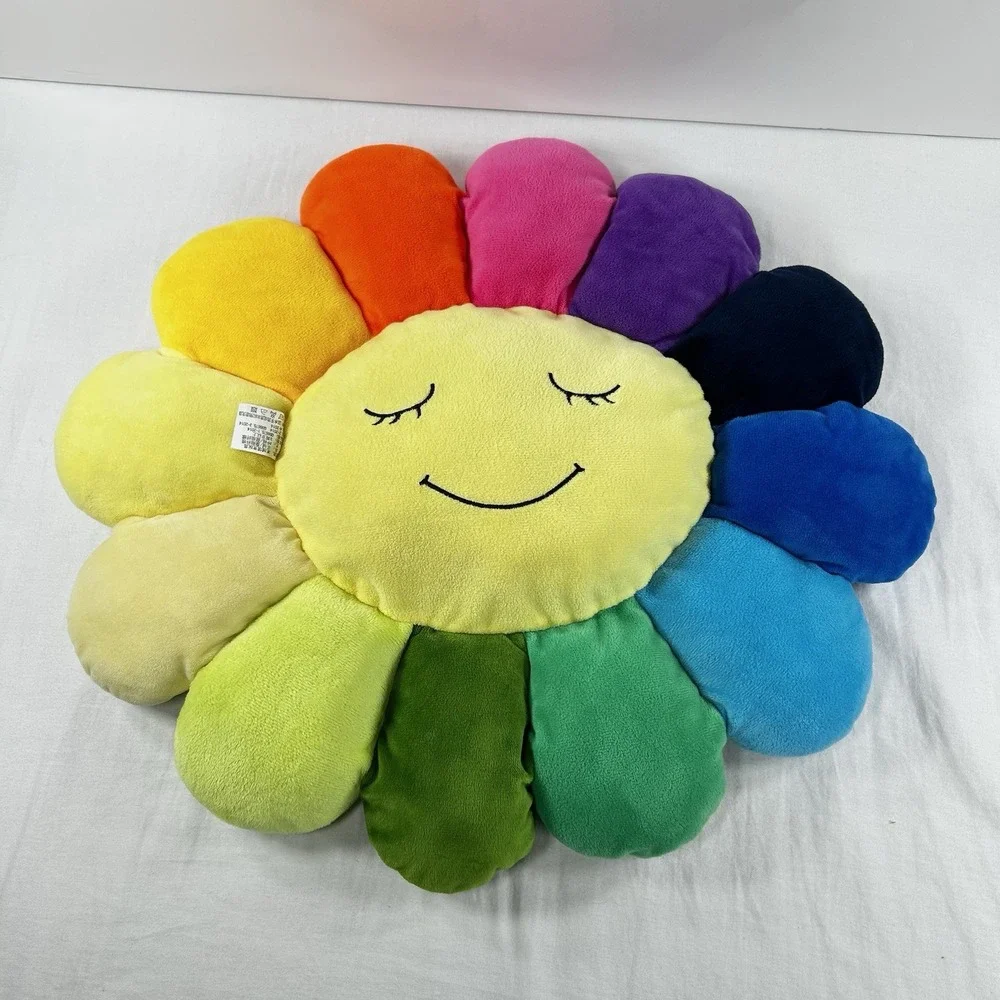 Rainbow Flower Plush Pillow Colorful Smiley Face Sunflower Cushion Aesthetic